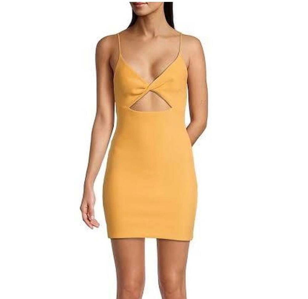 Bec & Bridge Cammi Mini Bodycon Dress Yellow orange Rush Party Cutout 4